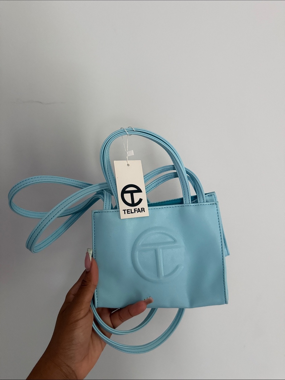 Telfar Mini Tote in Baby Blue with Embossed Logo